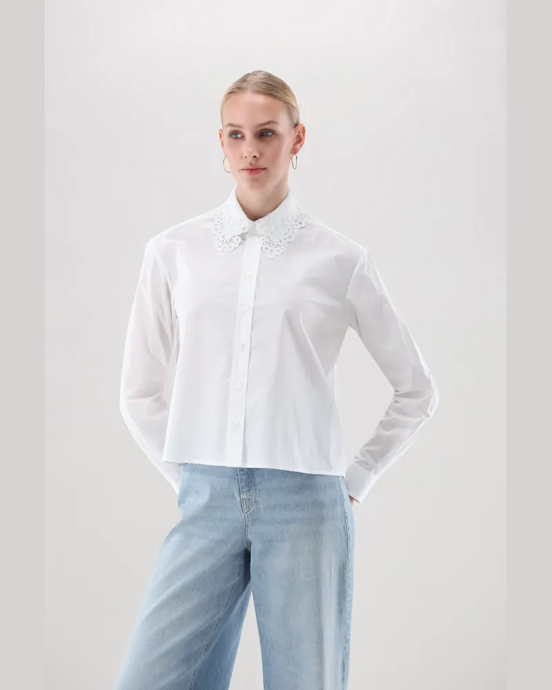 van Laack Hemdbluse mit Spitzen-Kragen Weiß