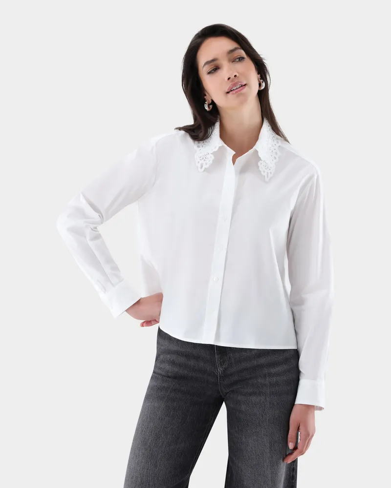 van Laack Hemdbluse mit Spitzen-Kragen Weiß