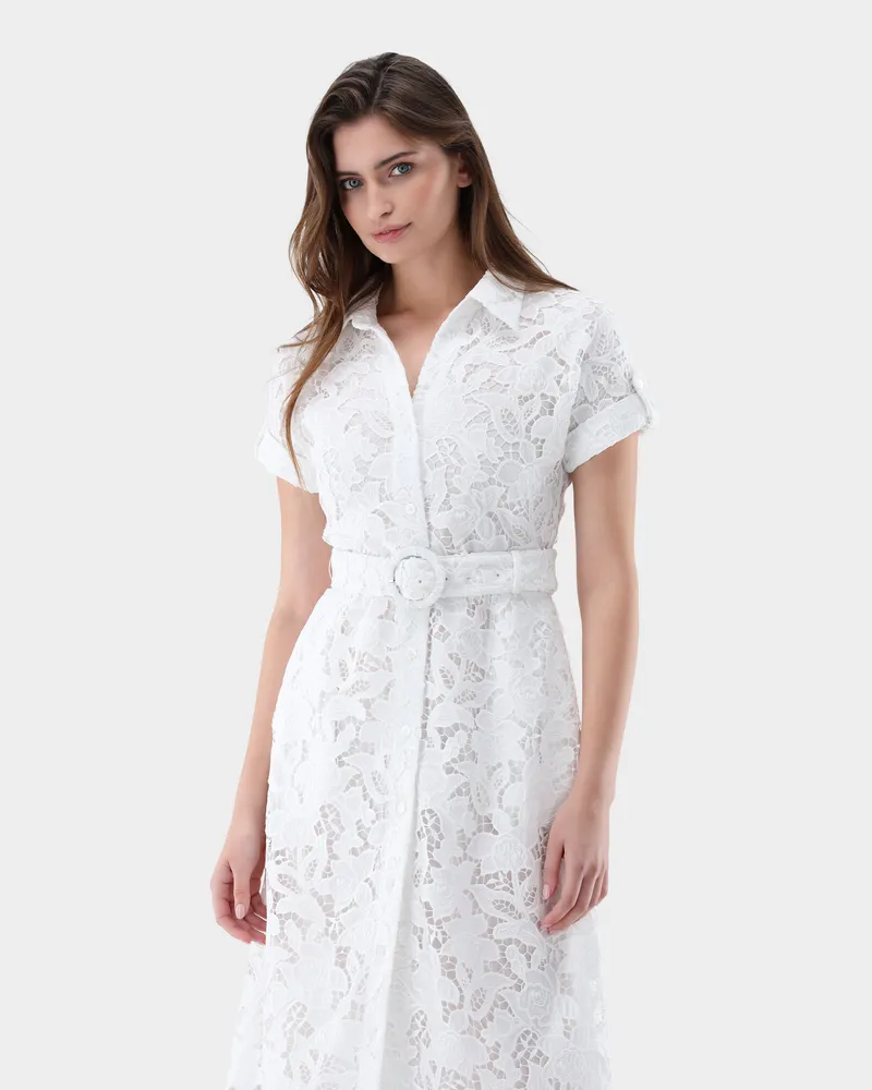 van Laack Midi-Hemdblusenkleid aus weicher Spitze Weiß