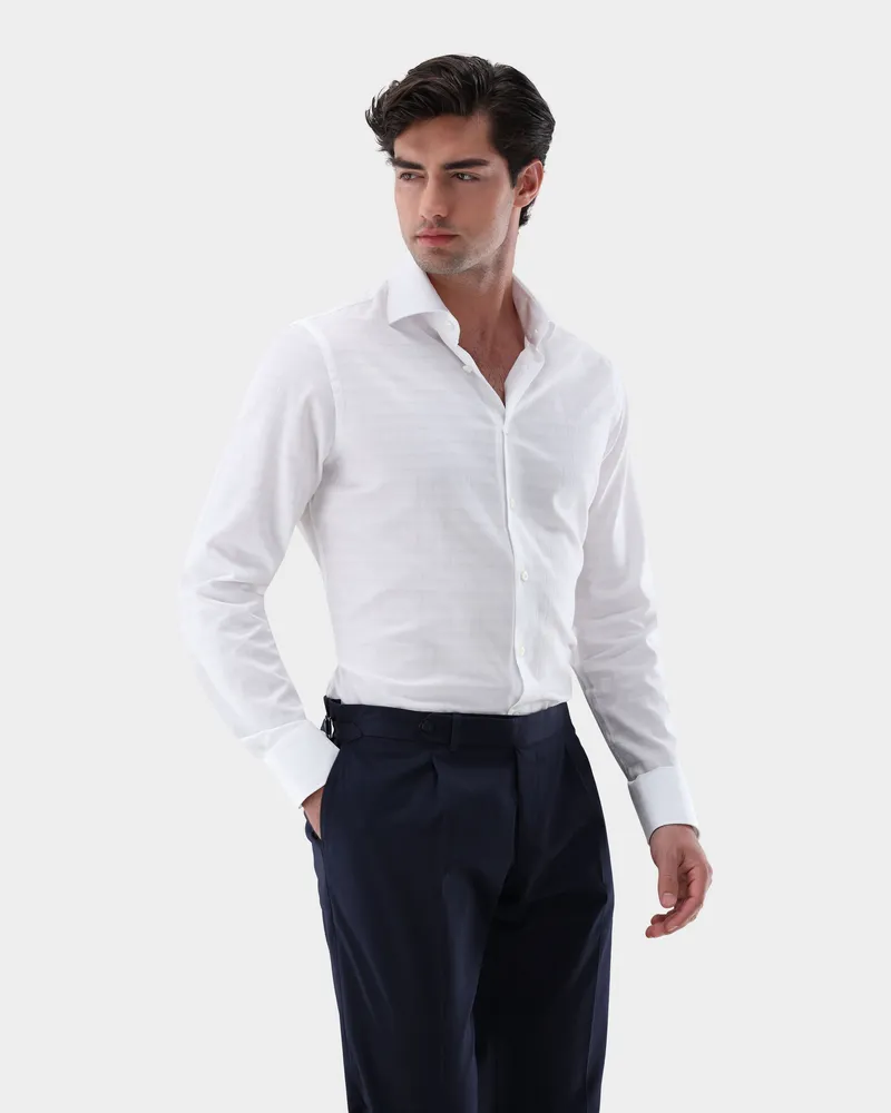 van Laack Dobby Businesshemd mit Jacquard Karo Slim Fit Weiß