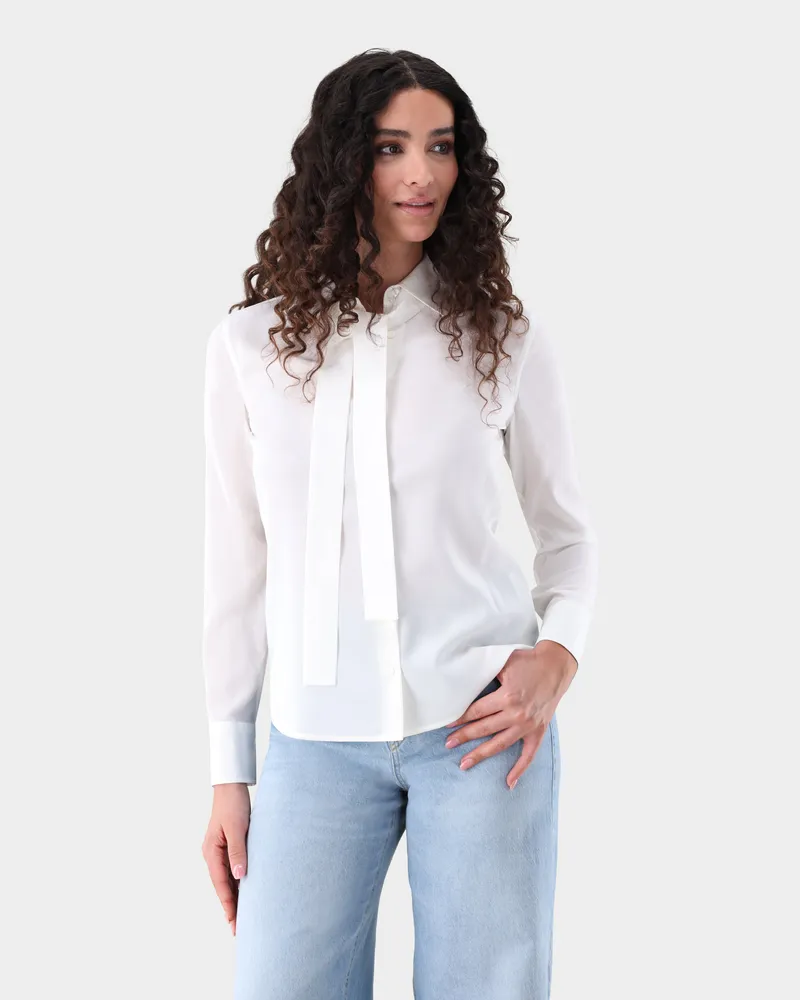 van Laack Bluse tailliert aus Seide mit Stretch Cremefarben