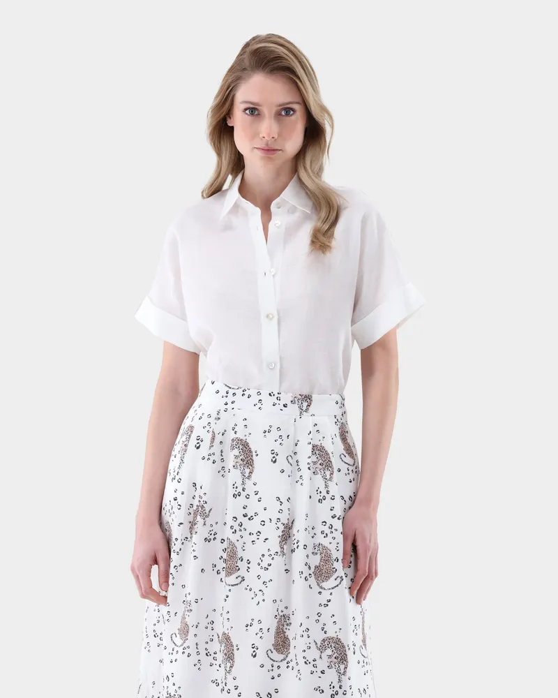 van Laack Hemdbluse kurzarm aus Leinen Cremefarben