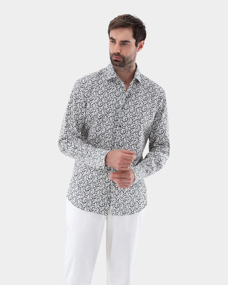 van Laack Hemd mit Blumenmuster Tailor Fit Blau