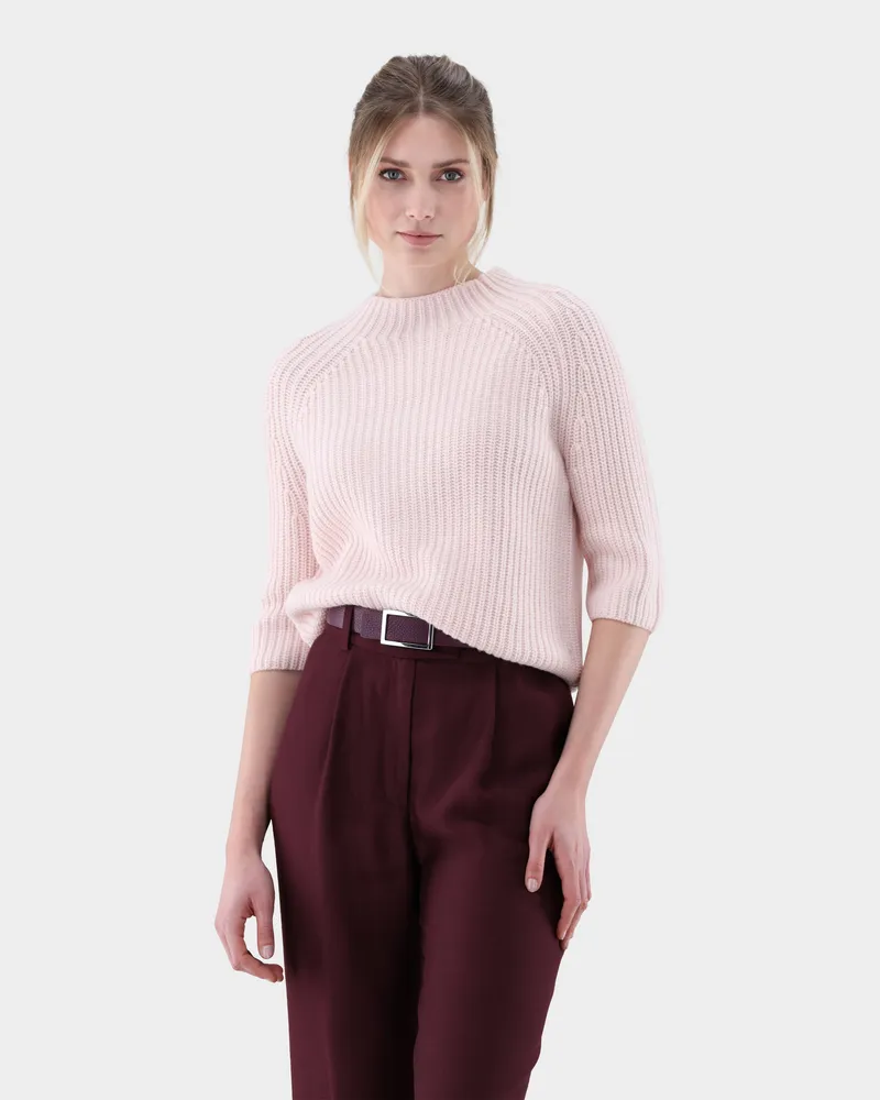 van Laack Stehkragenpullover mit kurzen Ärmeln Lila