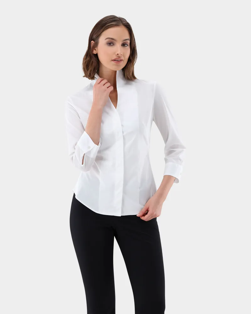 van Laack Hybridbluse mit seitlichem Jerseyeinsatz Weiß