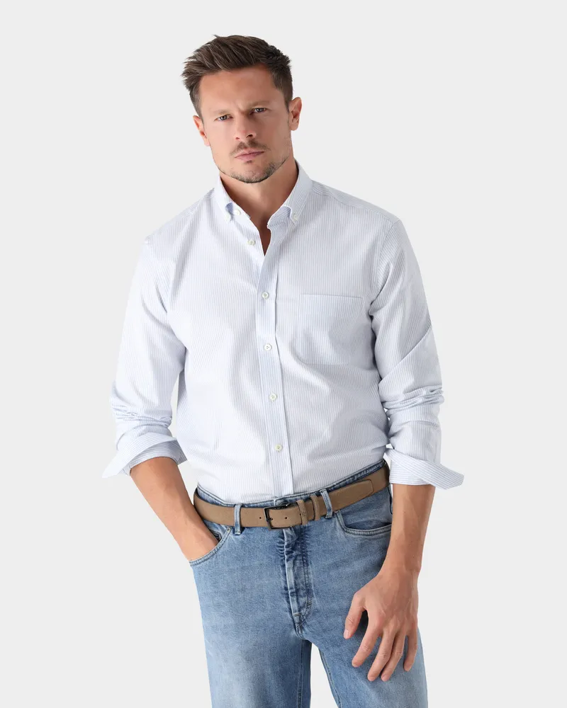 van Laack Gestreiftes Oxford-Hemd mit Button-Down-Kragen Blau