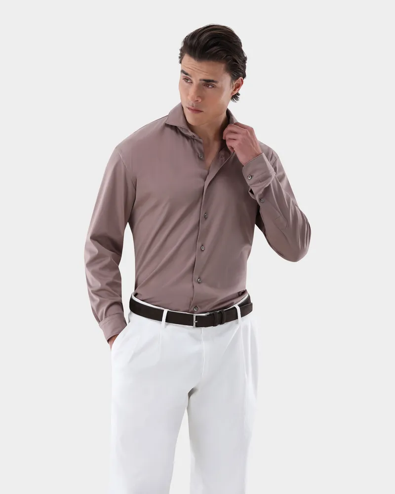 van Laack Jersey Hemd aus Schweizer Baumwolle Tailor Fit Beige