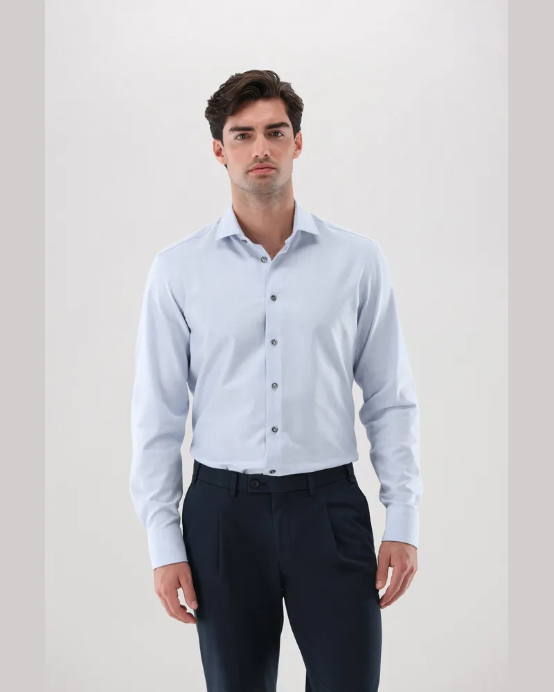 van Laack Flanellhemd mit Haifisch-Kragen Blau