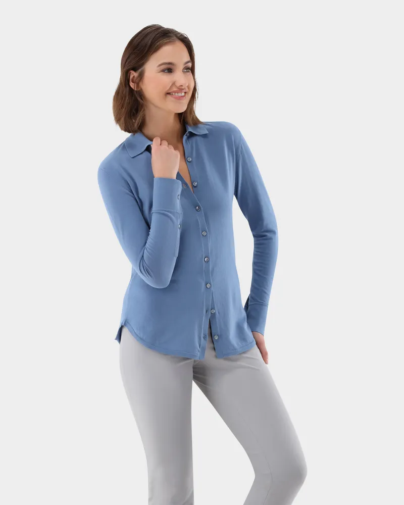 van Laack Strickhemd aus Air Cotton Blau