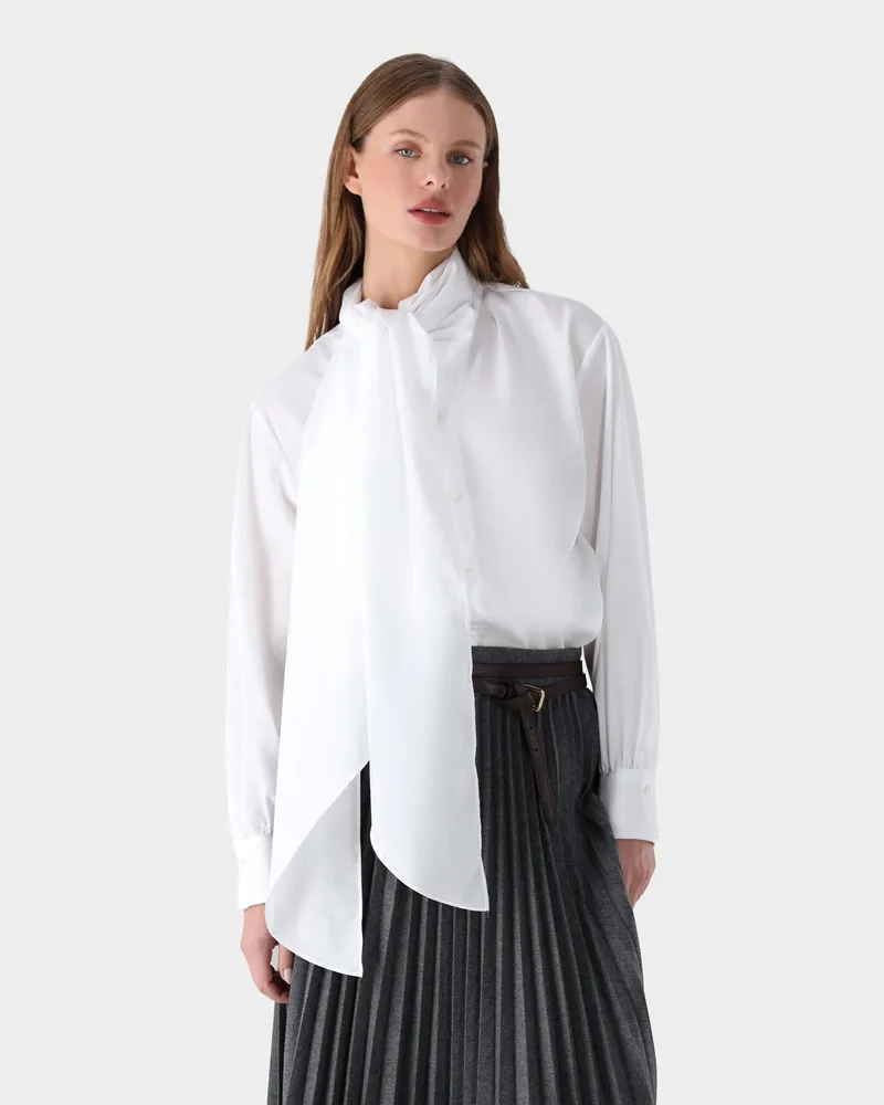 van Laack Stehkragenbluse mit Schleife Weiß