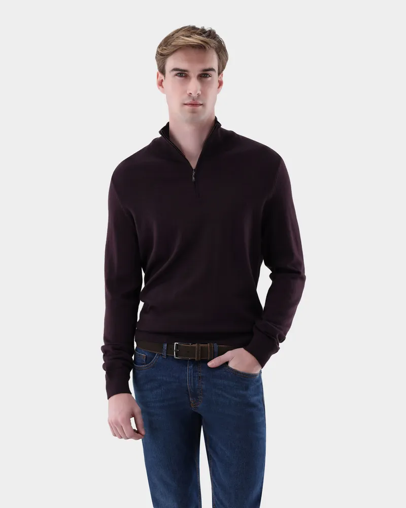 van Laack Troyer aus merzerisierter Merinowolle mit Farbdetail Rot