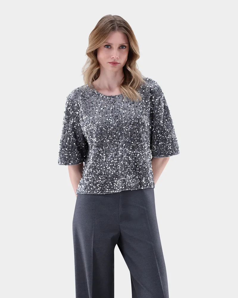 van Laack Top mit Pailletten Grau