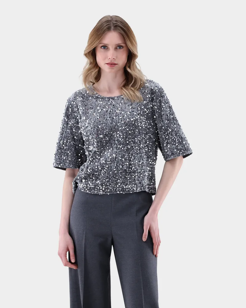 van Laack Top mit Pailletten Grau