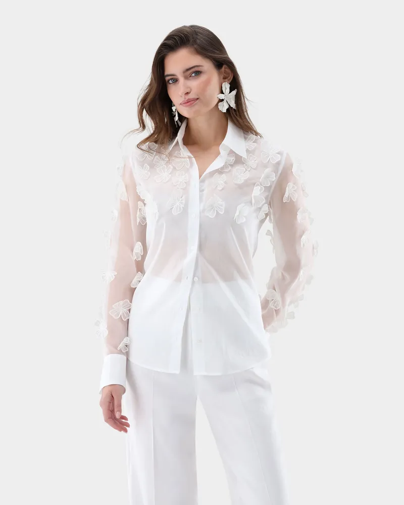 van Laack Hemdbluse mit 3D-Blumen Cremefarben