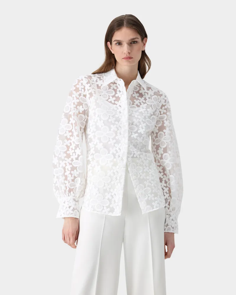 van Laack Hemdbluse mit Blousonärmeln und besticktem Organza Bleichen: