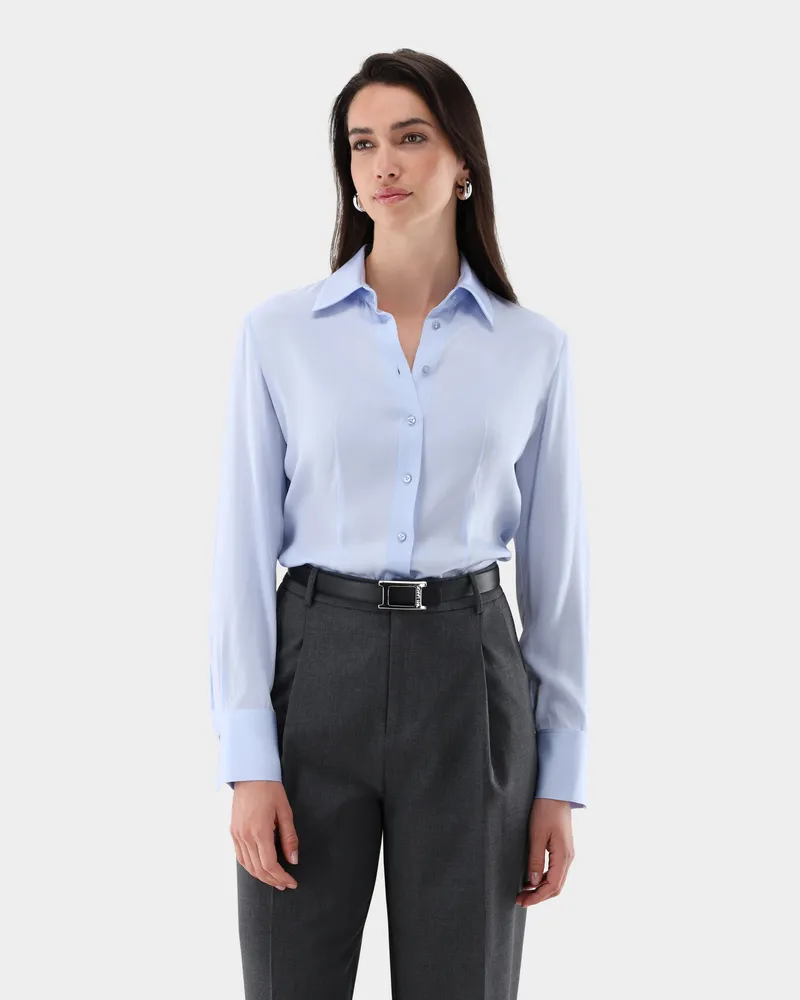 van Laack Hemdbluse aus Seide mit Stretch Blau