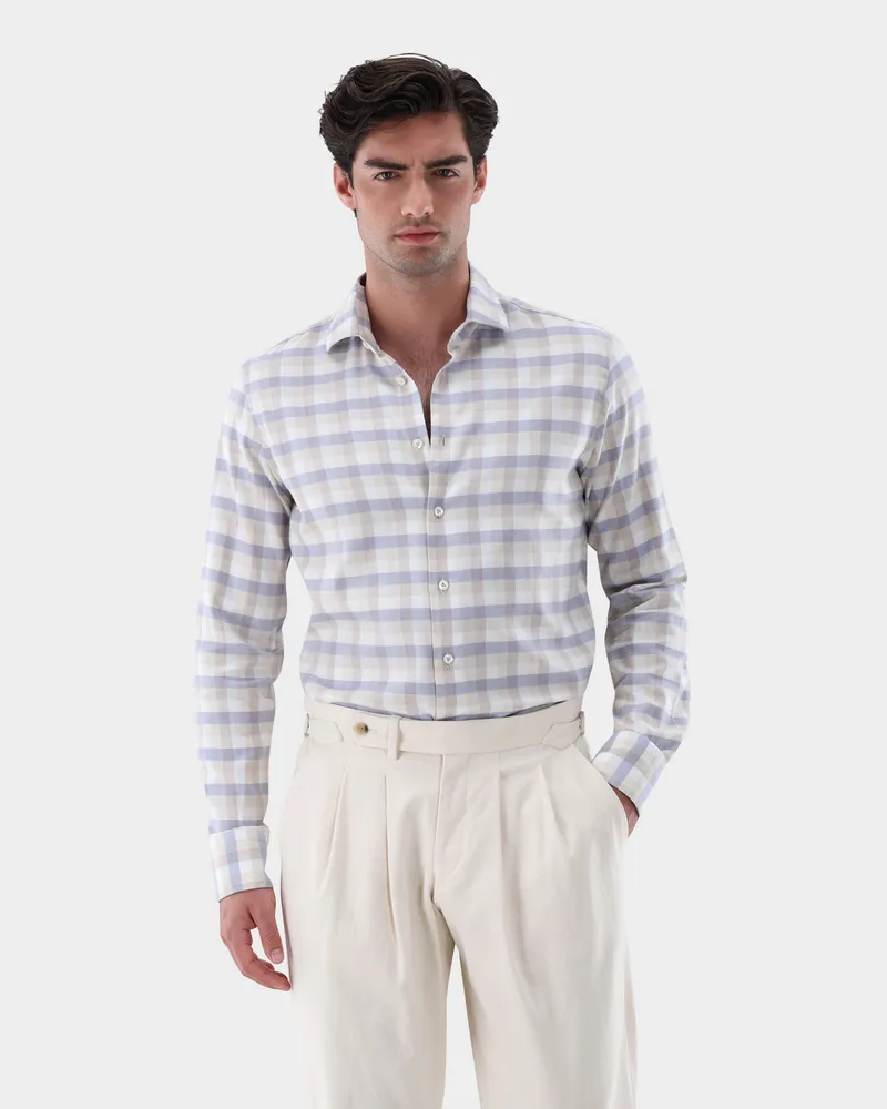 van Laack Flanellhemd kariert Slim Fit Beige