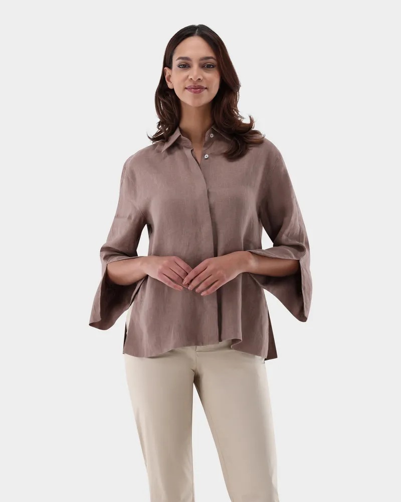 van Laack Leinenbluse mit Seitenschlitzen Boxy Fit Beige