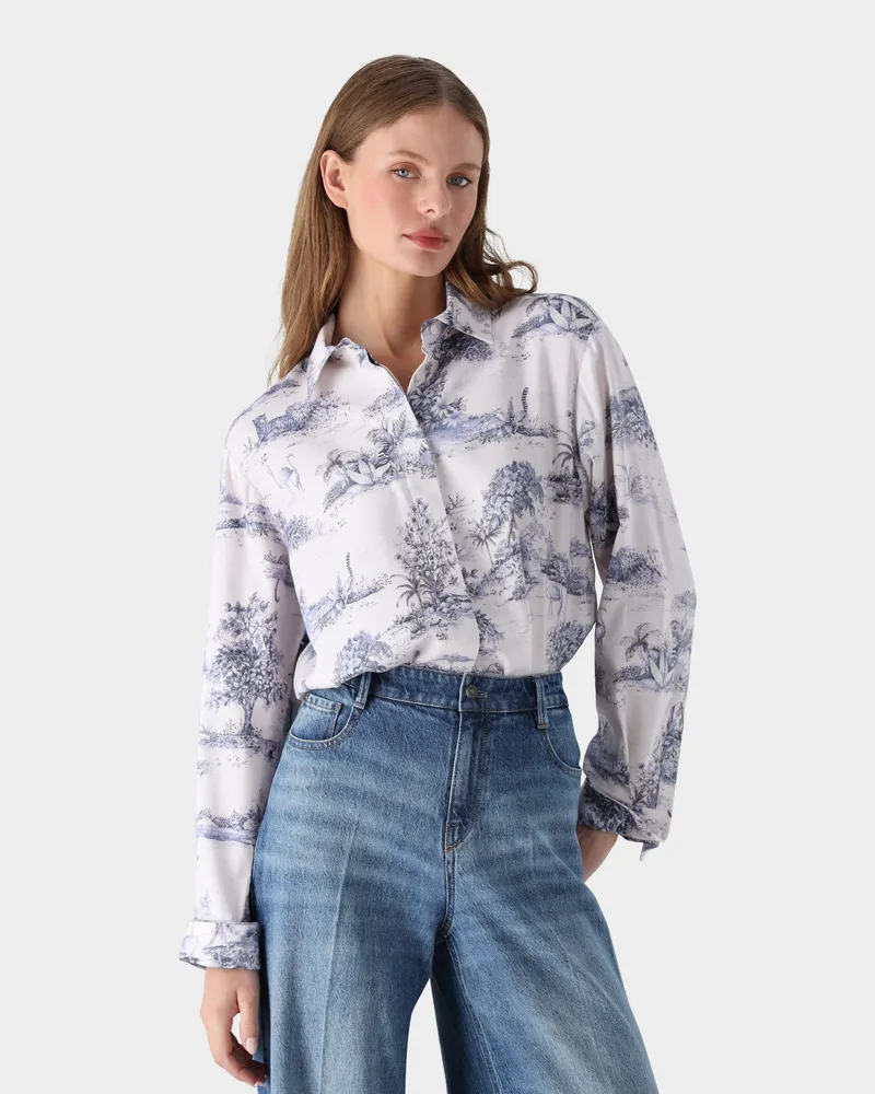 van Laack Flanellbluse mit Print Cremefarben