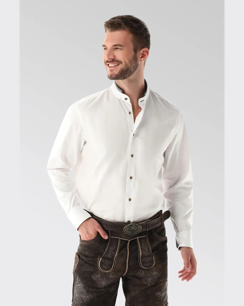 van Laack Oxford Trachtenhemd mit blau-karierten Farbdetails Tailor Fit Weiß