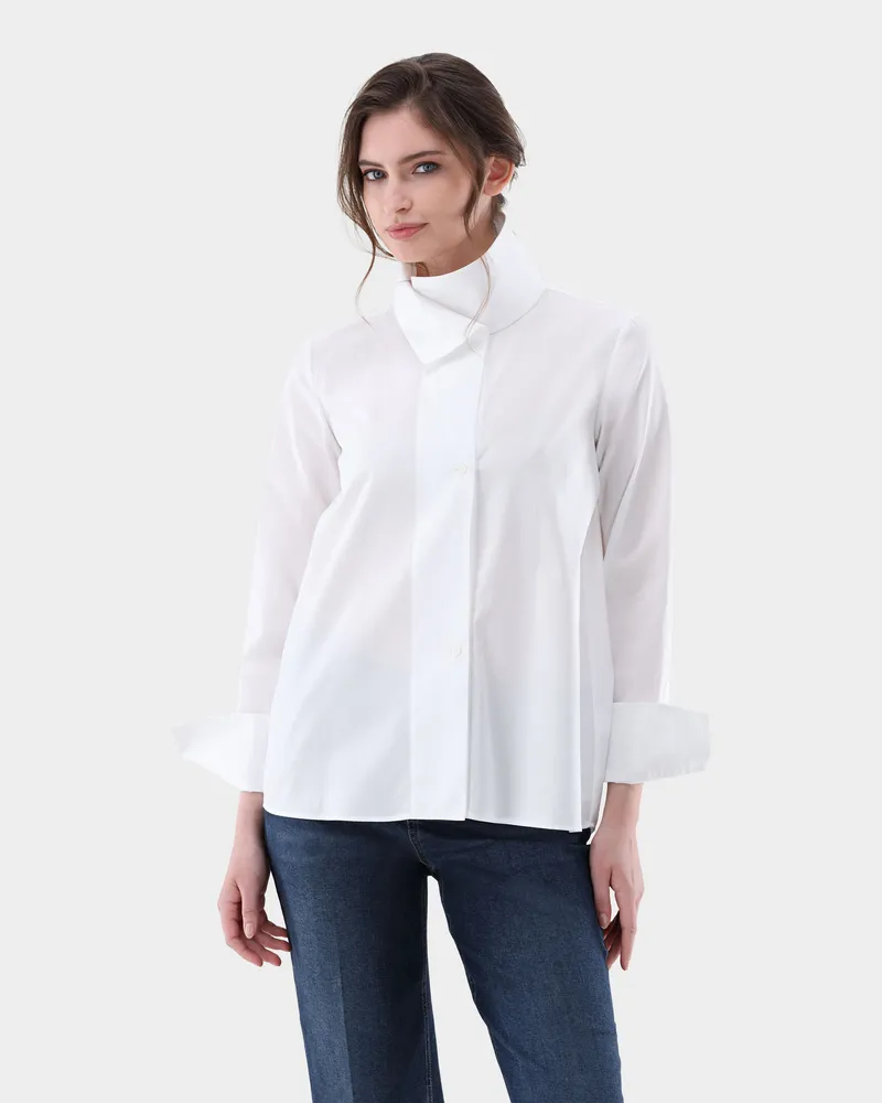 van Laack Bluse mit hohem Stehkragen Weiß