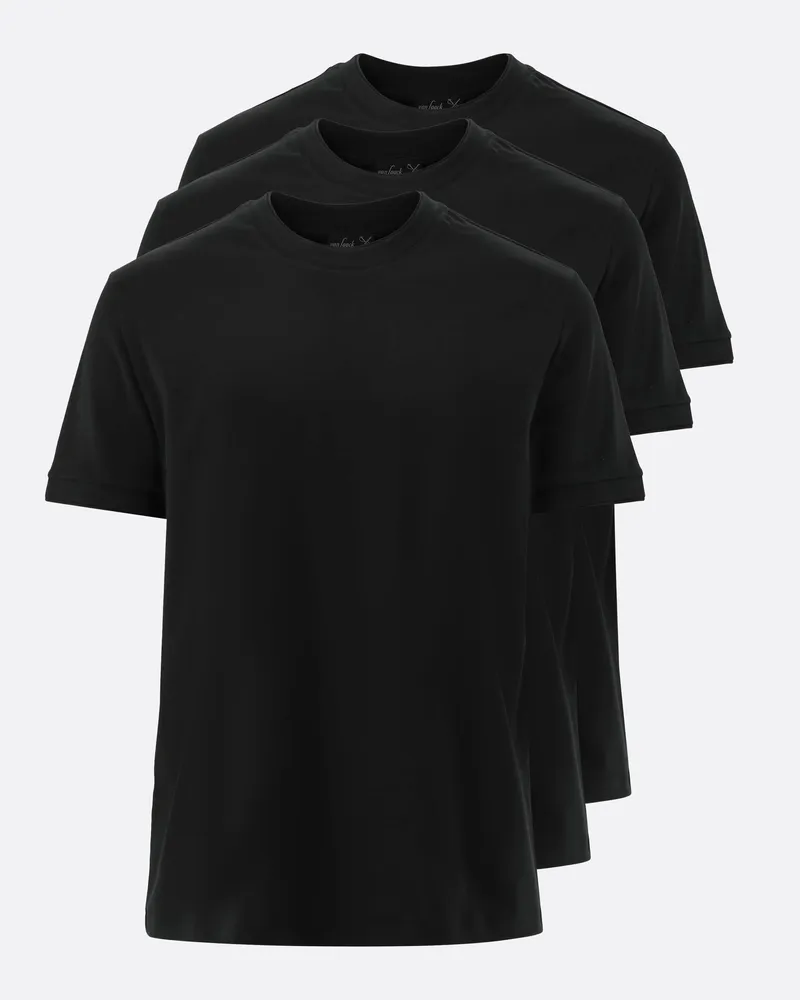 van Laack Unisex Rundhals T-Shirt mit Paspel 3er Set Schwarz