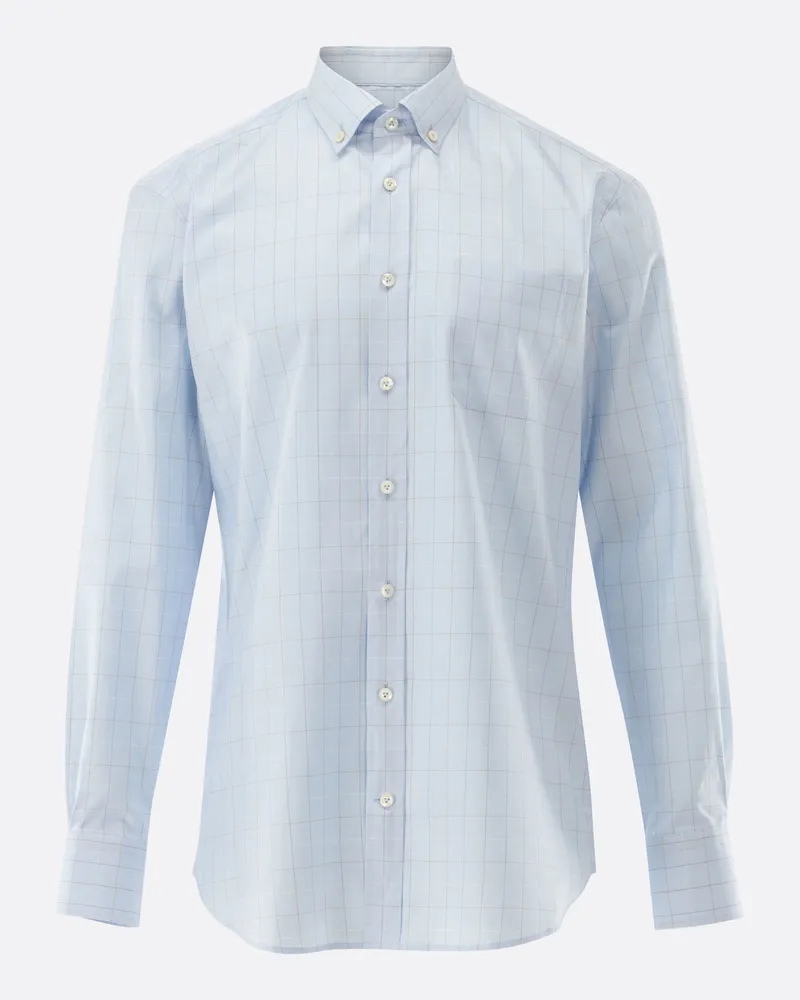 van Laack Kariertes Oxford Hemd mit Button Down Blau