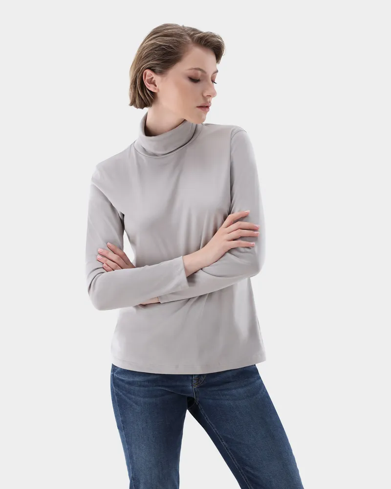 van Laack Tailliertes Jersey Rollkragenshirt Beige