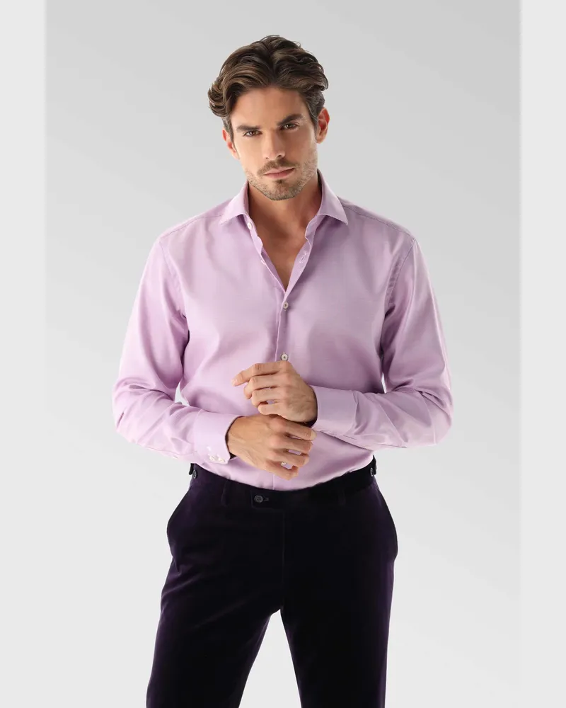 van Laack Twill Hemd mit Struktur Tailor Fit Lila