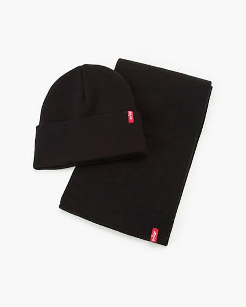 Levi's Schal und Beanie Geschenkset Schwarz