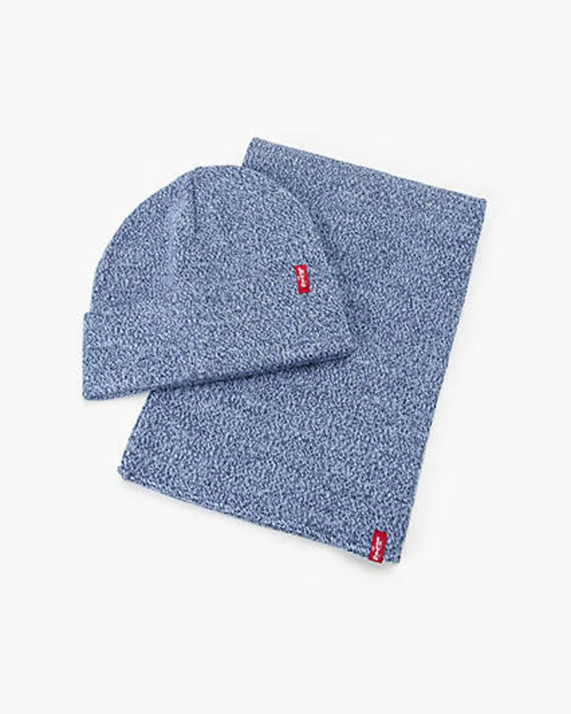 Levi's Schal und Beanie Geschenkset Blau