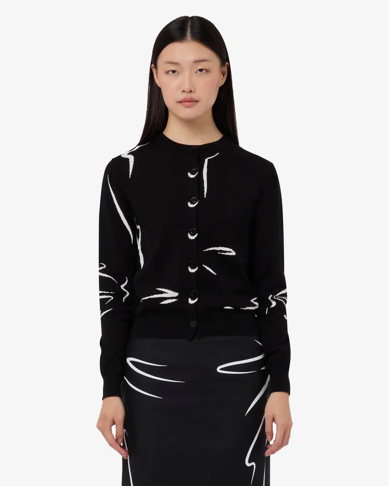 Moschino Strickjacke aus reiner Baumwolle mit Intarsien - Schwarz Schwarz