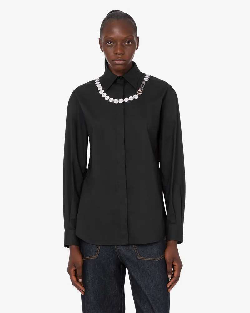 Moschino Bedrucktes Hemd aus Stretch-Baumwollpopeline - Schwarz Schwarz