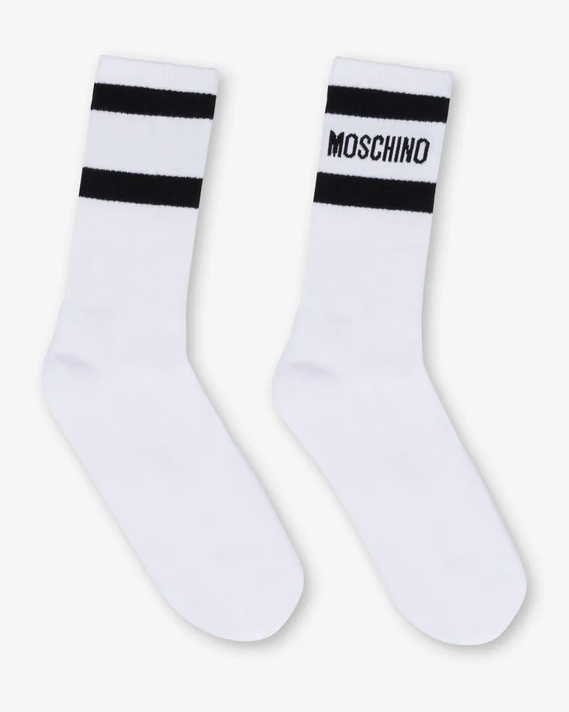 Moschino Weiße Frotteesocken mit Logo - Weiß Weiß