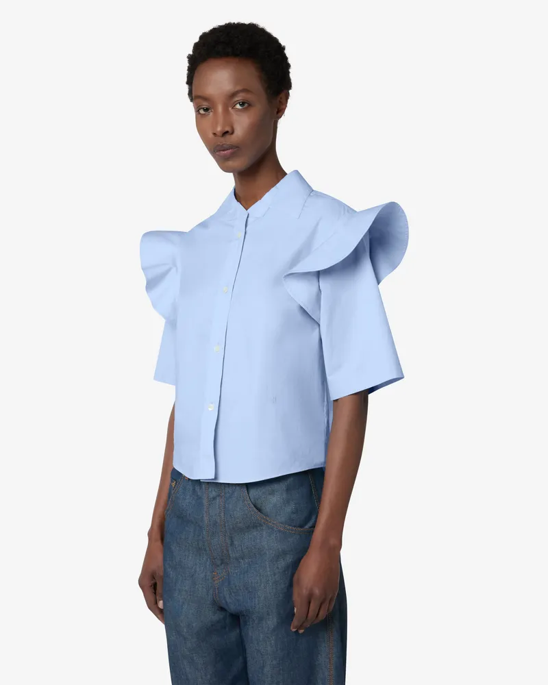 Moschino Hemd aus Baumwollpopeline mit Rüschen - Blau Blau