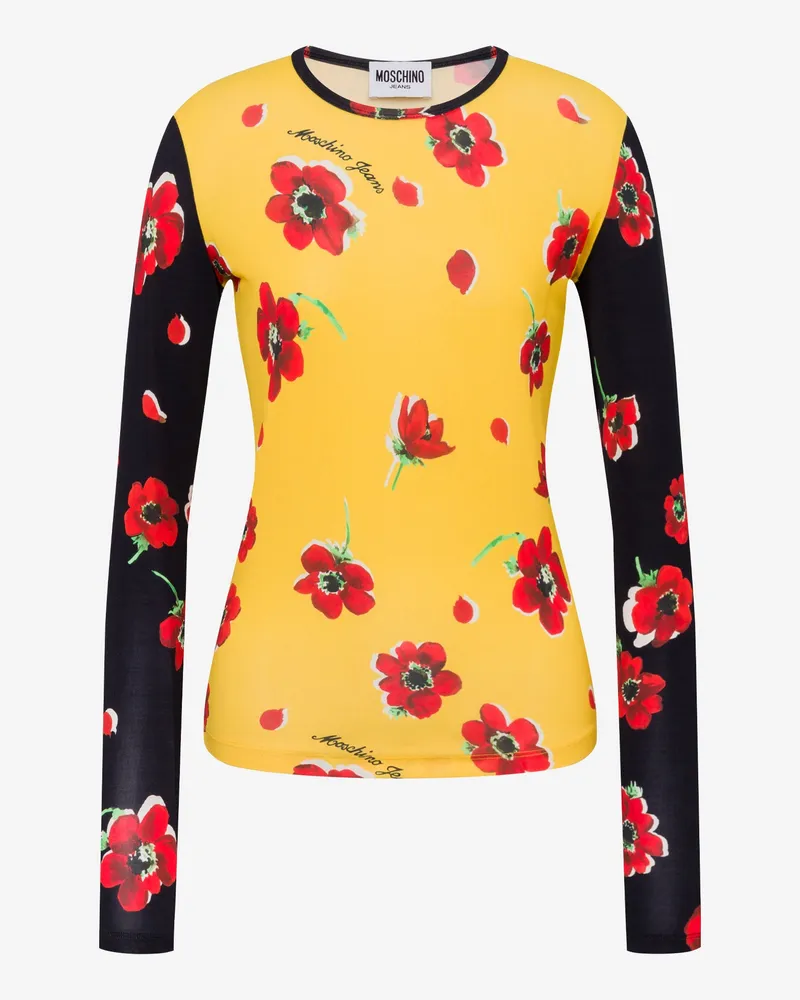 Moschino Bedrucktes T-Shirt aus Stretch-Jersey - Gelb Gelb