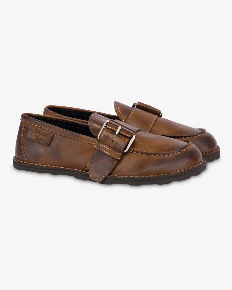 Moschino Mokassins aus gealtertem Kalbsleder - Braun Braun