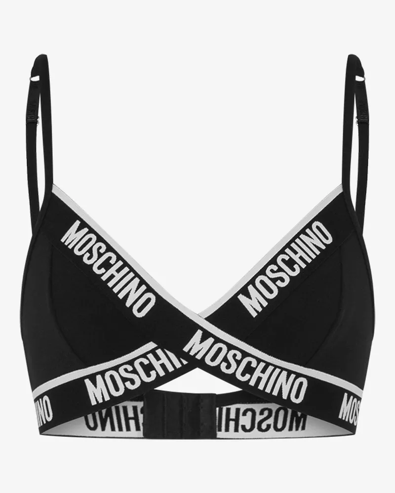 Moschino Bralette aus Stretch-Jersey mit elastischem Logo-Band - Schwarz Schwarz