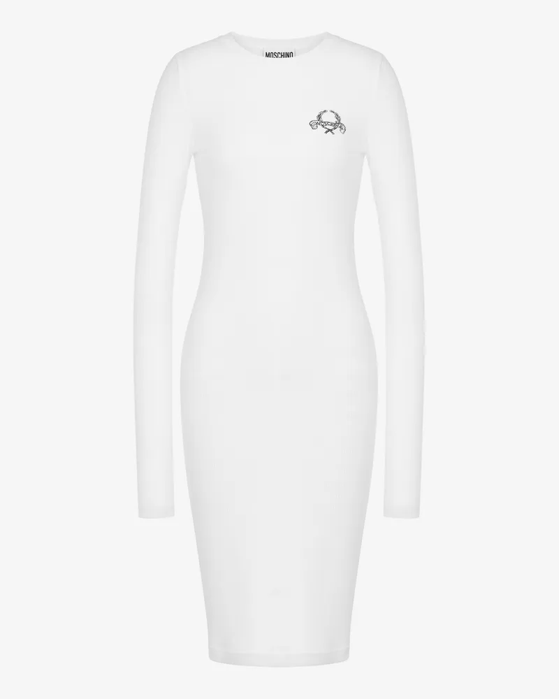 Moschino Stretch-Baumwoll-Kleid Laurel Crown Logo - Weiß Weiß
