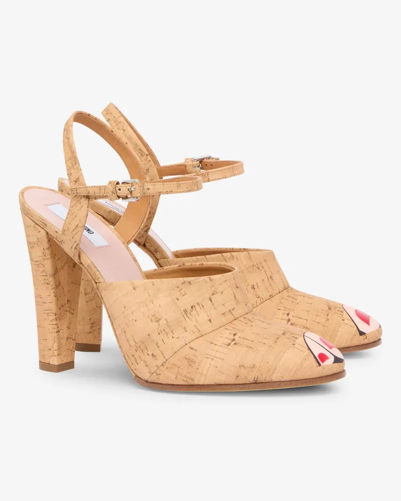 Moschino Slingback-Pumps aus geprägtem Kalbsleder - Beige Beige