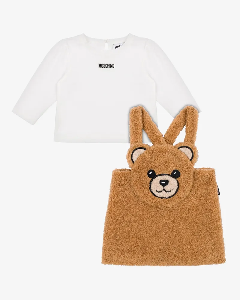 Moschino T-Shirt aus Baumwolljersey und Latzhose aus weichem Stoff - Braun Braun