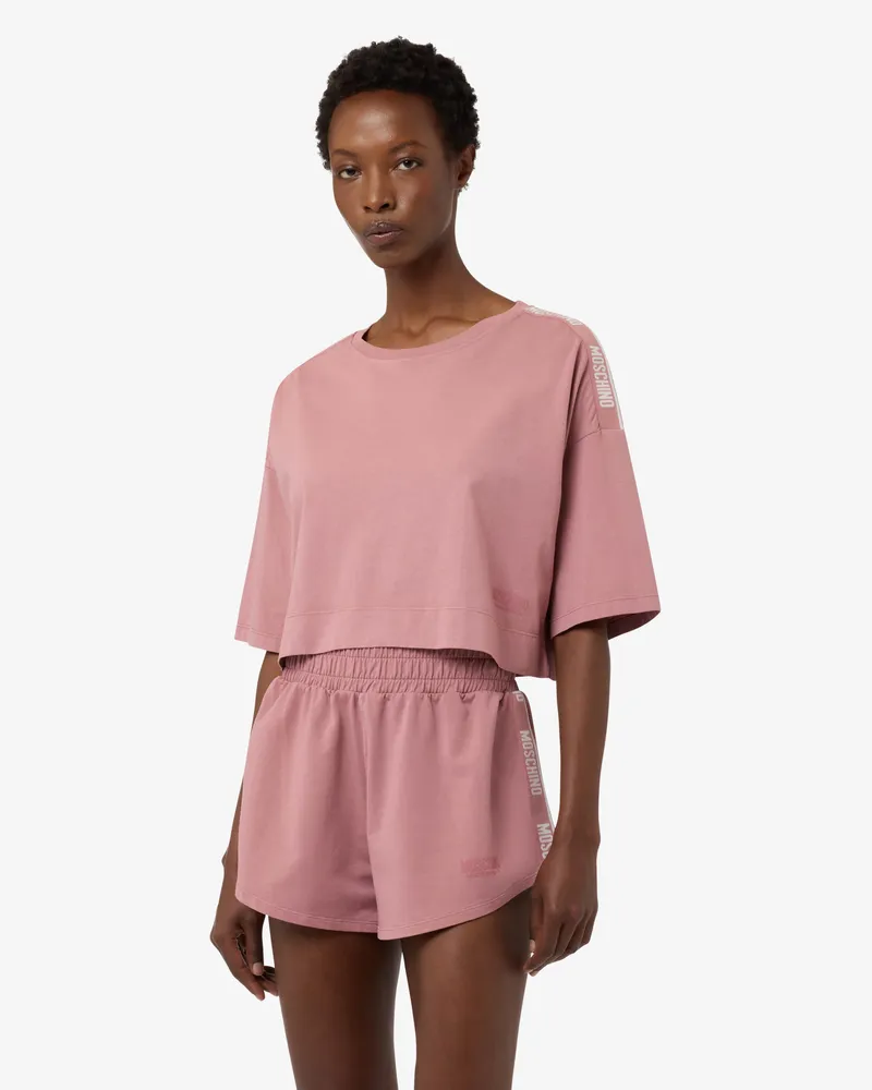 Moschino Kurzes T-Shirt aus Baumwolljersey - Pink Pink