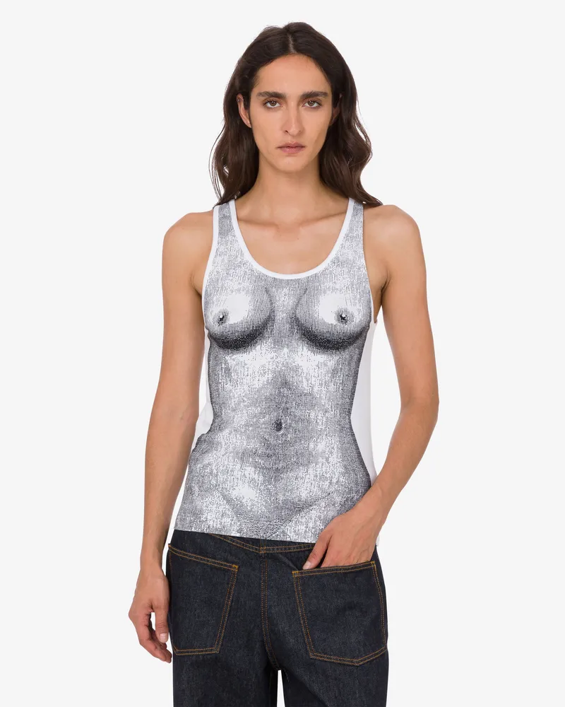 Moschino Bedrucktes Oberteil aus Stretch-Baumwolljersey - Weiß Weiß