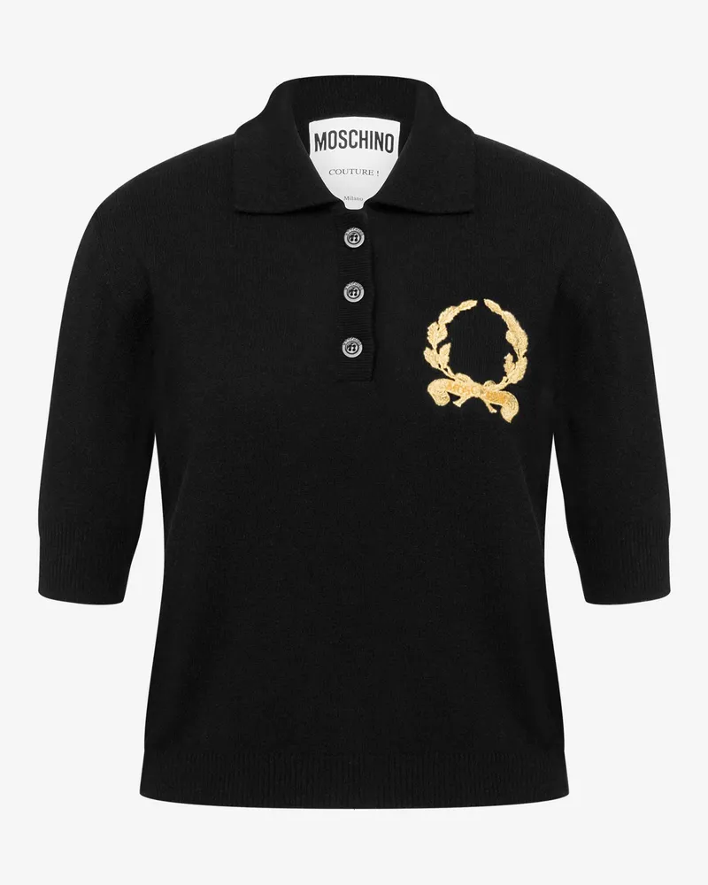 Moschino Strick-Polo-Shirt Laurel Crown Logo - Schwarz Schwarz