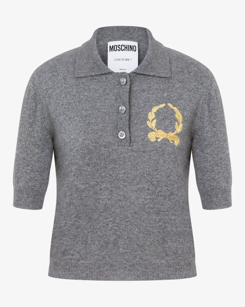 Moschino Strick-Polo-Shirt Laurel Crown Logo - Grau Grau