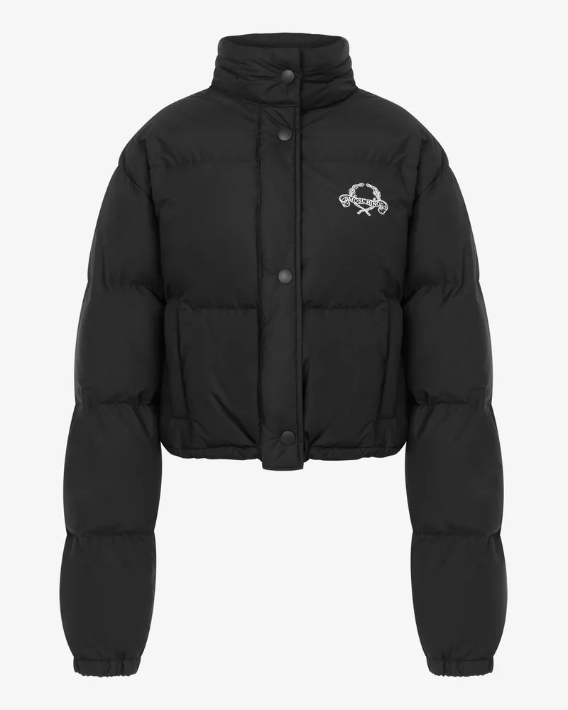 Moschino Leichte Nylon-Daunenjacke Laurel Crown Logo - Schwarz Schwarz