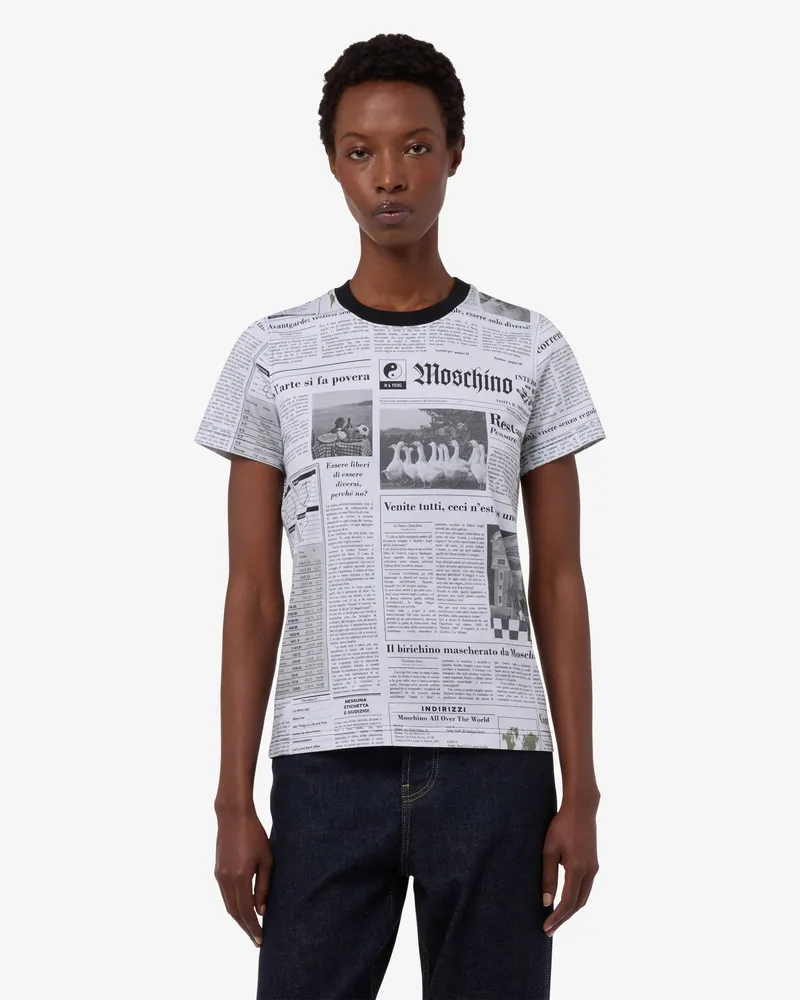 Moschino Bedrucktes T-Shirt aus Bio-Baumwolljersey - Grau Grau