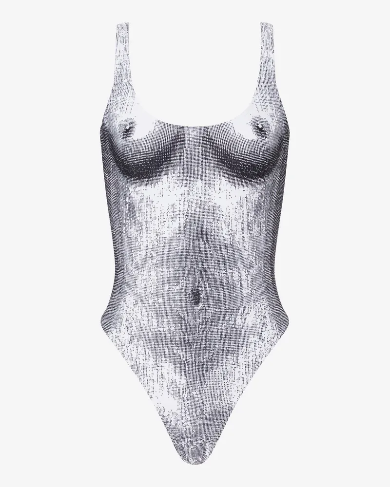 Moschino Bedruckter einteiliger Lycra-Schwimmanzug - Grau Grau