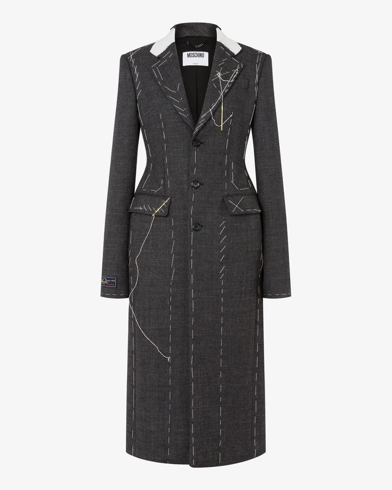 Moschino Bestickter Canvas-Mantel aus Wolle - Grau Grau