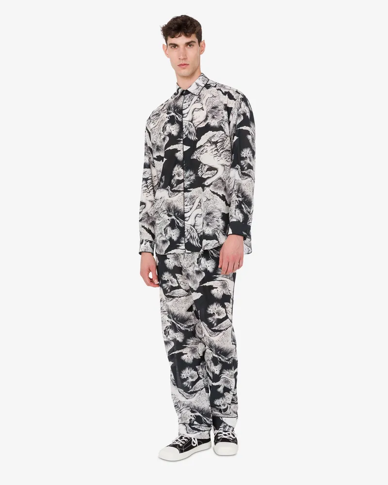 Moschino Hose aus leichtem Baumwollpopeline mit Gänseprint - Schwarz Schwarz